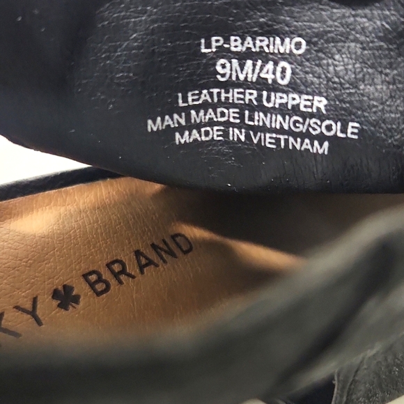 NEW Lucky Brand Barimo Black Leather Wood Block Open Toe Heels Women's 9 - Picture 9 of 13